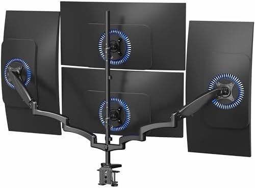 VIVO Quad Pneumatic Monitor Mount for 4 Screens up to 32 inches, Fully Adjustable, Heavy Duty Desk Stand with C-Clamp, Black, STAND-V400G