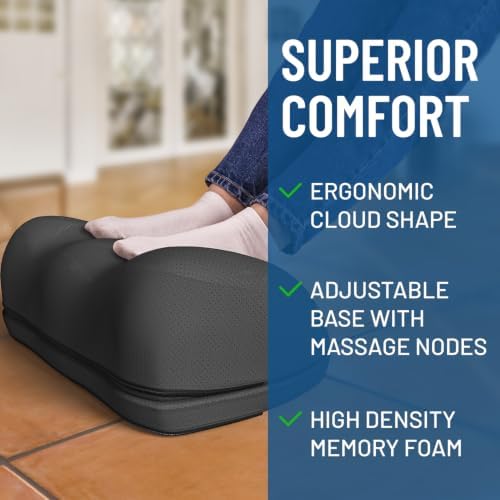 Everlasting Comfort Adjustable Cloud Foot Rest for Under Desk at Work with Pressure Point Nodes - Comfortable Memory Foam Office Foot Stool & Desk Pillow, Gaming & Home Accessories