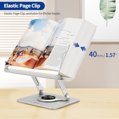 BESIGN BS02 Book Stand for Reading, Adjustable Book Holder, Ergonomic Laptop Stand, Cookbook Stand, Recipe Book Holder with Elastic Page Clips for Music Scores, Recipe, Tablet
