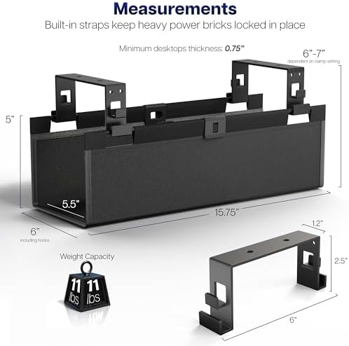 VIVO Black Screw-on 16 in Fabric Cable Management Tray, DESK-AC16F-S