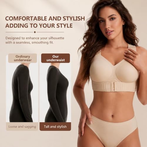 Posture Bra for Women - Front Closure Cross Back Corrector Bras Wireless Seamless Full Support Push Up Bralettes