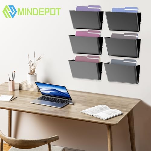 MINDEPOT 6 Pockets Acrylic Wall File Organizer, Wall File Holder Black