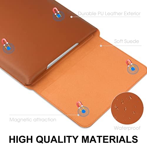 HoYiXi 14 Inch Laptop Sleeve Case Leather Bag with Stand Compatible with Mac Book Pro 14 2021/ASUS Vivobook 14/HP Pavilion X360/IdeaPad 14/Dell HP ASUS Acer Huawei Matebook 14'' PC, Brown