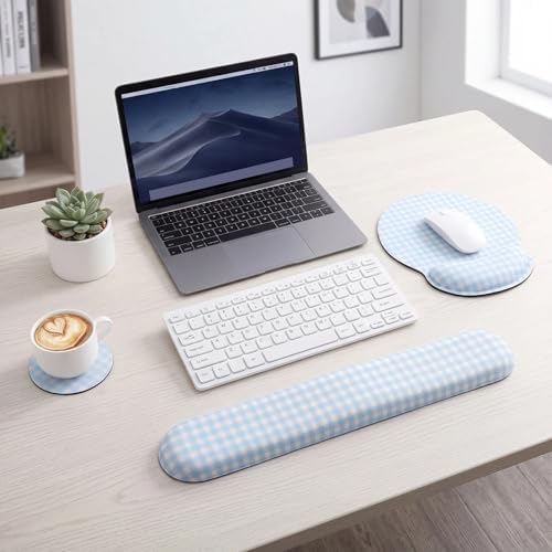 Tellegloww 3 Pcs Wrist Rest Set for Mouse Pad Keyboard, Blue