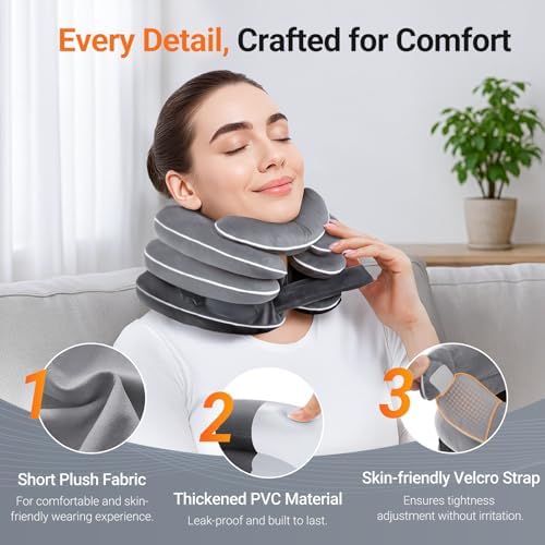 Built-in Inflatable Neck Stretcher with High-Front & Low-Back for Effective Traction, Neck Decompression Devices with 3-Layer Chambers in Varied Sizes, Neck Decompression Home Use