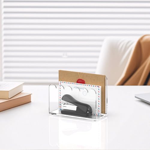 YAGELI 2 Pack 1-Slot Acrylic Mail Organizer for Desktop – Scalloped Clear Document Sorter, Vertical File Holder for Office/Home, Space-Saving Desk Organizer for Letters,Envelope,Bills,Paper
