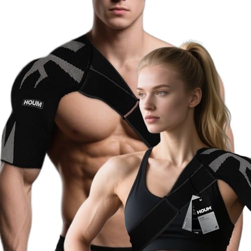 HOUM Rotator Cuff Shoulder Brace with Adjustable Compression Sleeve, Hot/Cold Pack Compatible, Breathable Shoulder Support for Pain Relief, Fits Left/Right Arm, Men & Women(XL)