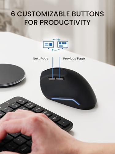 Perixx PERIMICE-715R Cordless Rechargeable Vertical Mouse - Duo Wired and Wireless Charging Feature - 6 Buttons Design - Black - Right-Handed