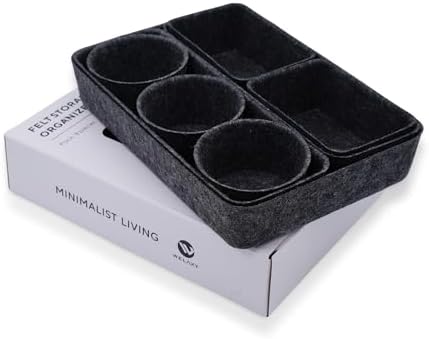 Welaxy office desk drawer organizer tray Storage Bin 8pc Sleek Carbon Box