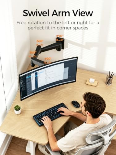 suptek Single Long Arm Monitor Wall Mount for 17 to 35 Inch Screens, Gas Spring Monitor Arm Wall Mount Holds Up to 11KG/24lbs, Full Motion Adjustable,VESA Mount 75x75/100x100mm(WMX3)