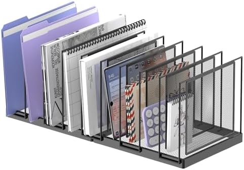 9-Section Desk File Organizer, Vertical File Holder, Mesh Desktop File Folder Metal File Binder Organizer Stand for Office Home Classroom, Black