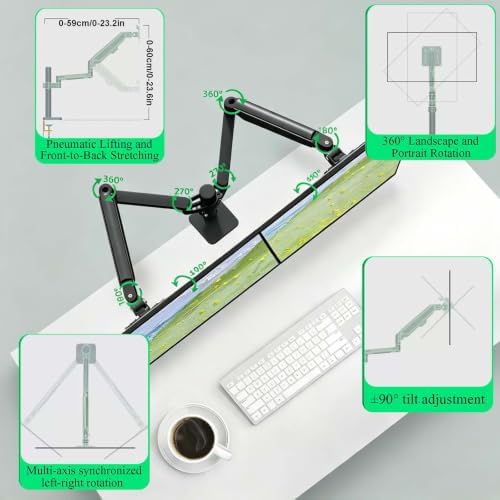 Monitor Stand with Keyboard Tray, Gas Spring Full Motion Desk Mount