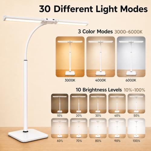 24-Inch Double Head LED Desk Lamp with Base, 15W Architect Desk Light