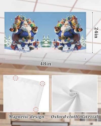 Blue Santa Claus Magnetic Fluorescent Light Covers for Ceiling Lights 2 x 4 Feet,Christmas Tree Forest Snowy Xmas Tree Office Classroom Kitchen Drop Ceiling Light Covers Filters Shade Panel 3 Packs