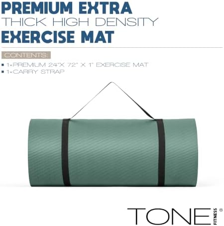 Tone Fitness 1" Extra Thick Yoga Mat, Exercise & Pilates Mat with Strap