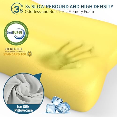 Neck Pillow Contour Memory Foam Pillows for Pain Relief Bed Pillow for Sleeping, Ergonomic Pillow for Neck and Shoulder Pain, Orthopedic Cervical Pillow for Side Back Stomach Sleeper (Grey&Blue)