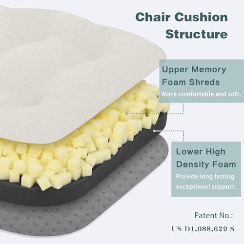 baibu 2-Layer Dining Chair Cushions, 4 Pack, 16.5 x 16.5 x 3.5 in, White
