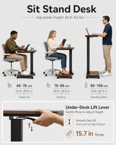 Moricher Rolling Desk Adjustable Height, Small Standing Desk with Wheels