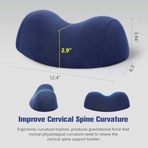COMFYTHERA Small Neck Stretcher Pillow for Pain Relief, Soft Cervical Traction Device Neck Mild Support Pillow Memory Foam Cervical Neck Orthopedic Pillow for Tension Muscle Relax Relief (Dark Blue)