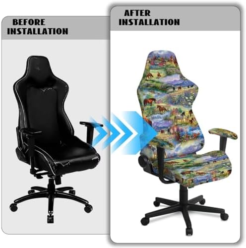 Horse Print Gaming Chair Cover with Armrest Covers Stretchable Breathable Furniture Protector Universal Reclining Racing Gaming Chair