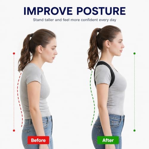 Posture Corrector for Men and Women, Adjustable Breathable Back Brace, Upper Back Shoulder Support Belt, Comfortable Posture Reminder for Office, Gym, Daily Wear，Medium