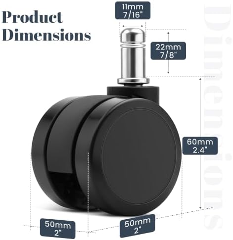 Mellewell 2" Office Chair Wheels, Caster Replacement, Black, 5 PCS