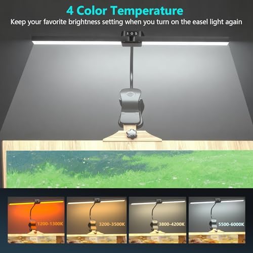 Rechargeable Clip-on Easel Light for Painting, 64 LEDs 4 Color Modes 3 Brightness, Eye-Care Desk Lamp Cordless Easel Lamp for Artists Drawing Art Studio, Memory Function & Touch Control