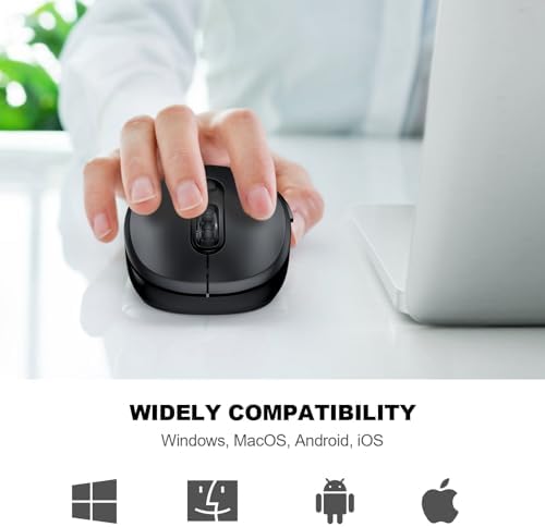 WisFox 2.4G Wireless Mouse for Laptop, Ergonomic Computer Mouse with USB Receiver and Type-C Adapter, 3 Adjustable Levels, 6 Button Cordless Wireless Mice for Windows Mac PC Notebook (Black)