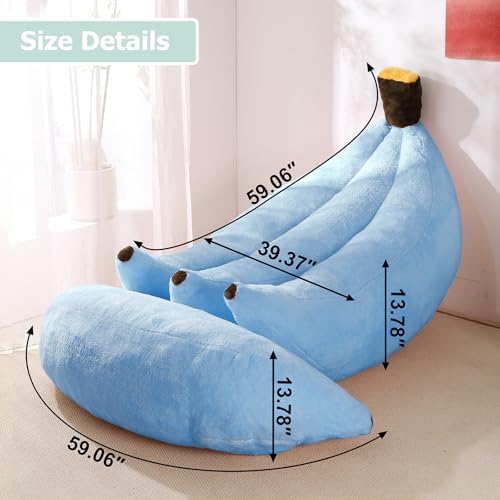 Banana Bean Bag Chair with Ottoman, Floor Sofa Bed with Footrest, Comfy Convertible Lounger for Adults, Plush Couch for Bedroom, Living Room or Dorm, L-SkyBlue
