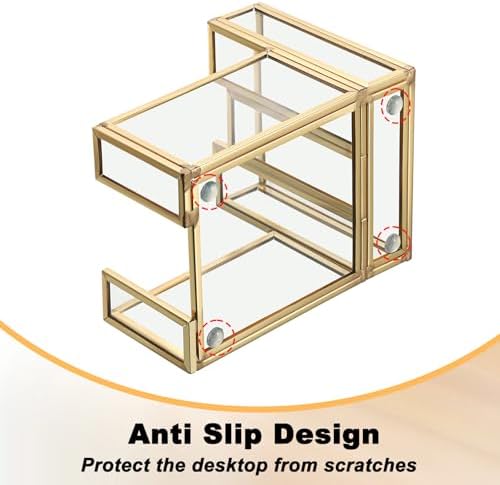 BTSKY Golden Glass 3x3 Inch Sticky Note Holder with Pen Slot