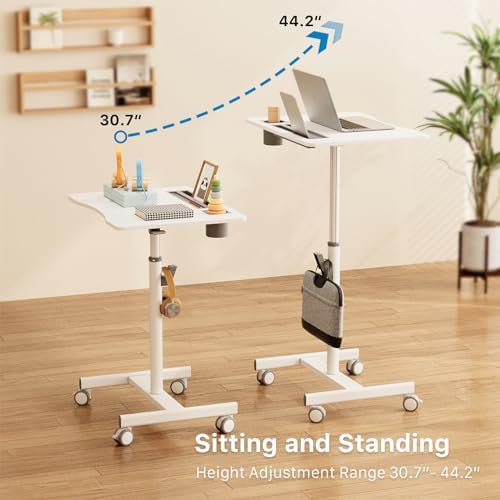 28" Mobile Standing Desk with Cup Holder & Widened Slots