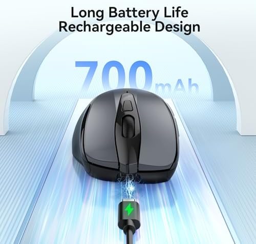 TECKNET Rechargeable Jiggler Wireless Mouse, Dual-Mode Connectivity, Grey