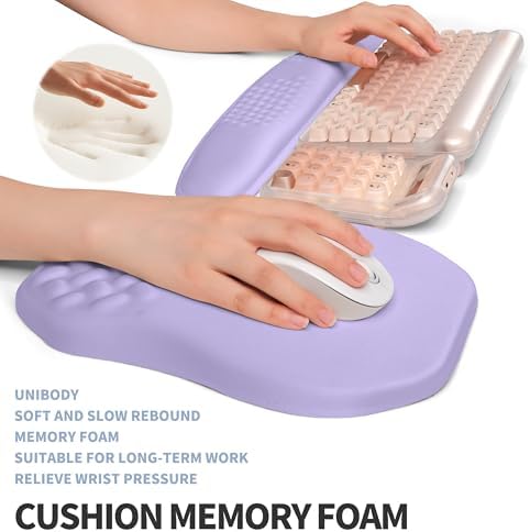 2-in-1 Ergonomic Set, Wave Keyboard Wrist Rest and Massage Slope Mouse Pad Wrist Support, Rebound Memory Foam for Relieve Carpal Tunnel Syndrome and Wrist Pain (Lavender Purple)