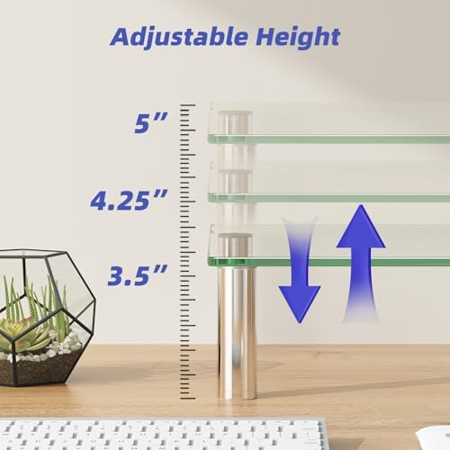 Simple Trending 2-Pack Tempered Glass Monitor Stand, Adjustable, Clear