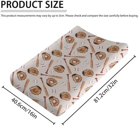 Watercolor Baseball Gloved Pattern Baby Changing Pad Cover, Unisex Sport Theme Nursery Diaper Changing Table Pad Mat Sheet for Boys Girls-16x32