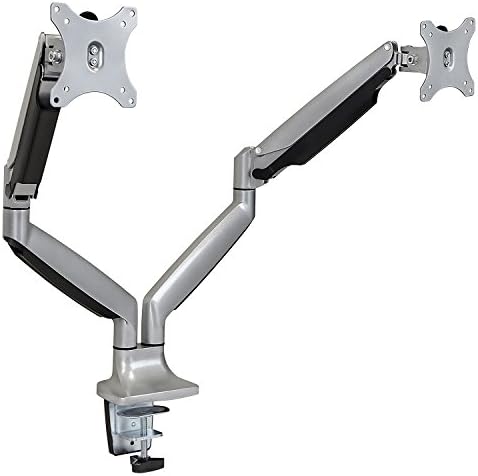 Mount-It! (MI-1772) Dual Monitor Arm Mount Desk Stand Two Articulating Gas Spring Height Adjustable Arms | Fits Up To 32" VESA 75 100 Compatible Screens | C-Clamp and Grommet Bases (Silver)