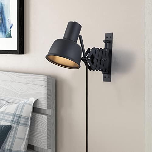 COSYLUX Industrial Plug in Wall Sconces for Bedroom Bedside, Vintage Extended Swing Arm Wall Lamp with Plug in Cord, Modern Wall Mounted Reading Lighting Fixture for Living Room, Black