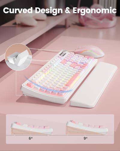 SABLUTE Gaming Keyboard and Mouse, Quiet Membrane with RGB Backlit - Pink
