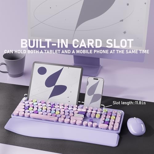 UBOTIE Wireless Keyboard and Mouse Combo, Phone Holder (Purple Colorful)