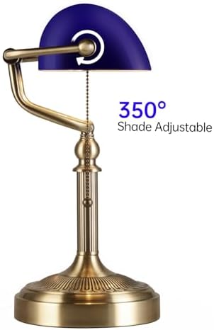 Blue Glass Bankers Desk Lamp,Plug in