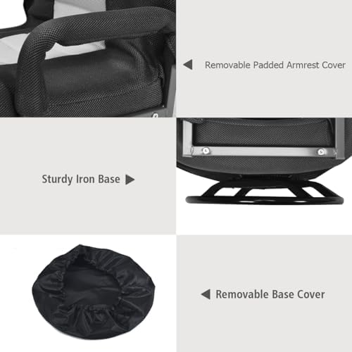 GIANTEX Floor Chair, 360 Degree Swivel Chair with Adjustable Backrest, Lumbar Support, Armrest, Foldable Lazy Sofa Rocker for TV, Reading, Playing Video Games, Black/Grey