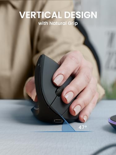 Perixx PERIMICE-713LRX - Left Handed Cordless Rechargeable Vertical Mouse - Duo Wired and Wireless Charging Feature - Charger Included - Black