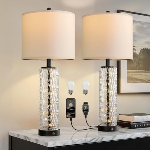 Oneach 27.75" Black Table Lamps Set of 2 with Nightlight for Living Room