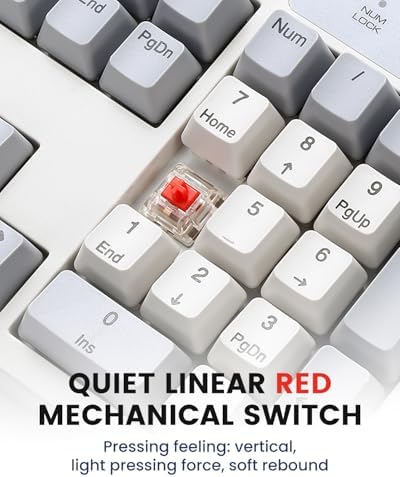 Perixx PERIBOARD-108M, Wired Mechanical Full-Size USB Keyboard - Red Linear Switch - Classic Retro Gray/White Color - US English
