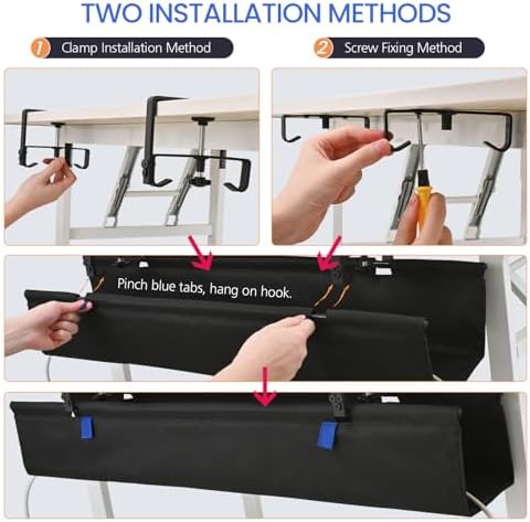 48" Under Desk Cable Management Tray- Clamp/Screw Mount Desk Cable Organizer Cable Tray Hiders for Office&Home