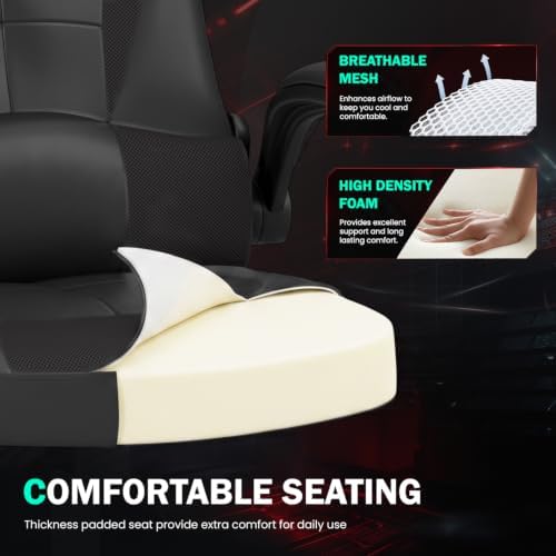 BestOffice Ergonomic Gaming & Office Seat with Lumbar Support, Massage Executive PU Leather Chair - Adjustable Headrest, Swivel Rolling Computer Desk Recliner for Adults Women (Black)