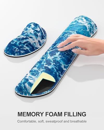 Auhoahsil Large Mouse Pad with Wrist Rests for Keyboard & Mouse, Thick Soft Ergonomic Memory Foam Wrist Supports, Big & Long Desk Mat 35.5 x 15.7 in, for Office Gaming Computer, Beautiful Ocean