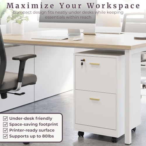 Lavish Home 2-Drawer Wooden File Cabinet with Lock, White, 16” x 27”