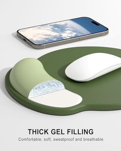 Auhoahsil Ergonomic Mouse Pad with Wrist Rest, Comfortable Silicone Non-Slip Computer Pain Relief Gel Mouse Mat with Wrist Support for Gaming, Work, Office, Women & Men, Cute Pattern, Green