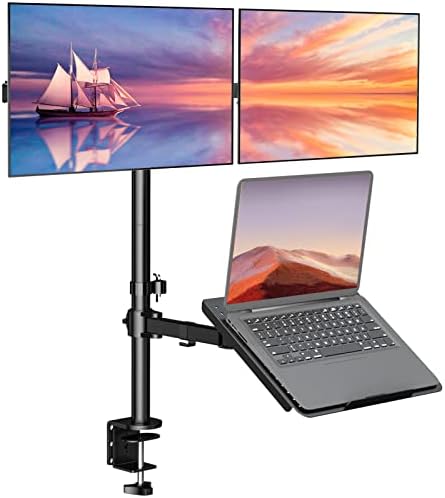 WALI Dual Monitor and Laptop Stand for 17" Notebook and 27" Screens